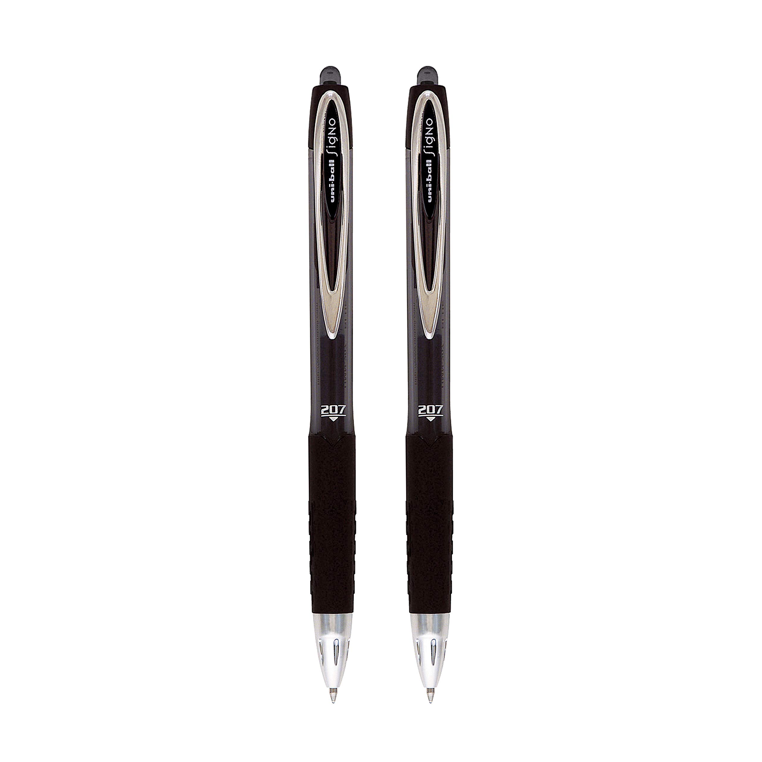 UNI-BALL Signo UMN207 0.7mm Retractable Gel Pen | Scratch Free Tip | Water & Fade Resistant | Smooth Long Lasting Smudge Free Ink | School and Office stationery | Black Ink, Pack of 2