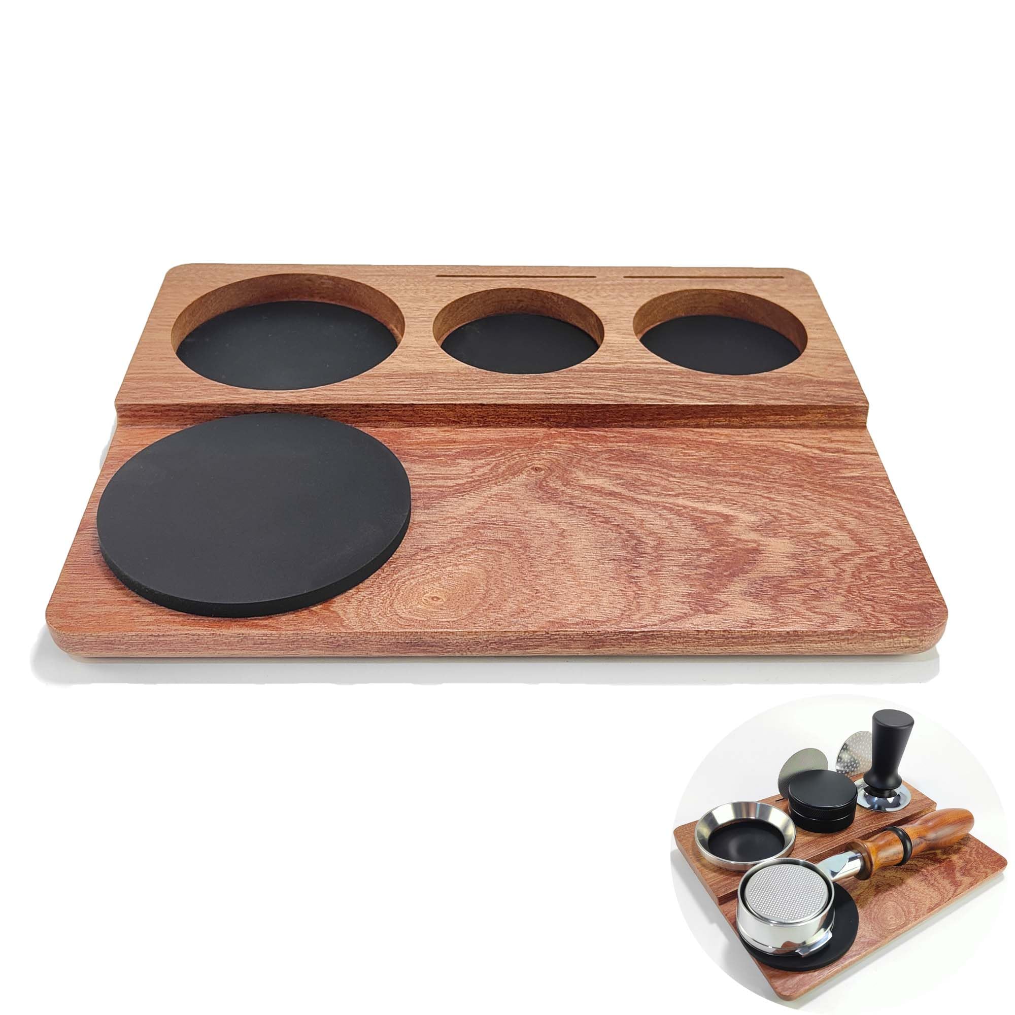 Juedawyal Natural Walnut Espresso Tamping Mat Wooden Espresso Tamping Station for 51/54/58mm Portafilter,Coffee Tamper Mat with Non-Slip Silicone,Home Kitchen Bar Coffee Shop Espresso Accessories