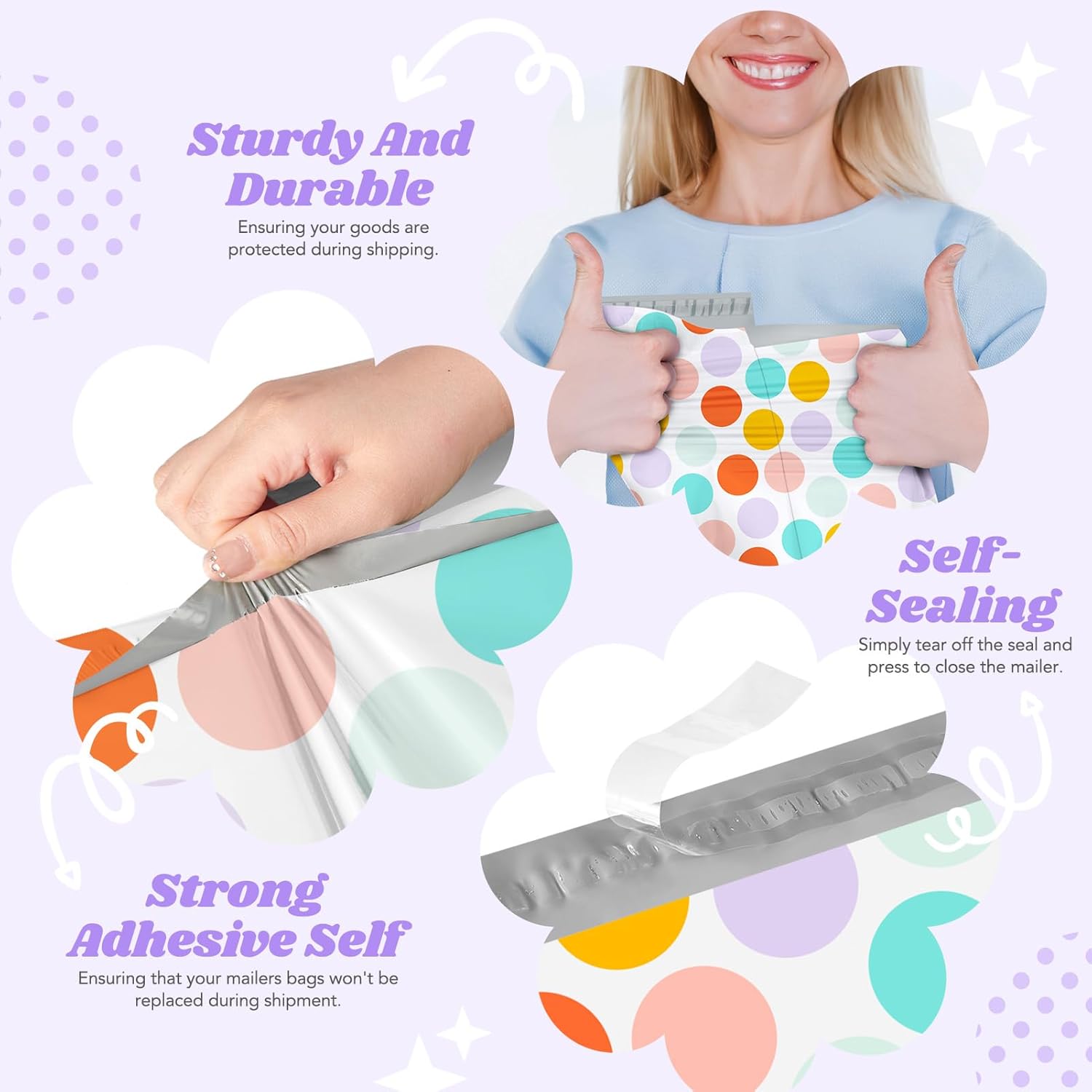 Metronic Poly Mailers 6x9 Inch 100pc Colorful Polka Dots, Small Self Seal Shipping Bags Envelopes, Cute Mailers Poly Bags for Small Business Shipping Packaging Mailing Clothes, Gifts - Image 4