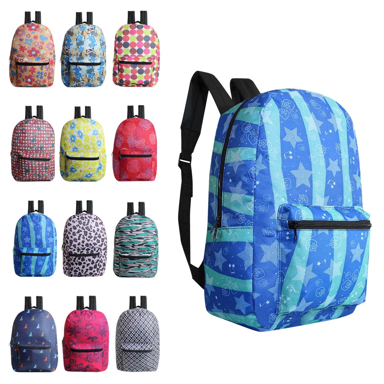 17 Inch Wholesale Basic Bulk Backpacks - Assorted Colors - Wholesale Bookbags