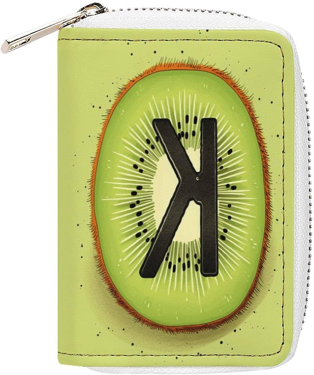 Leather Card Organizer Case Card Wallet Credit Card Holder Kiwi Art Pattern Printed Zipper Card Cases Holder for Women Men