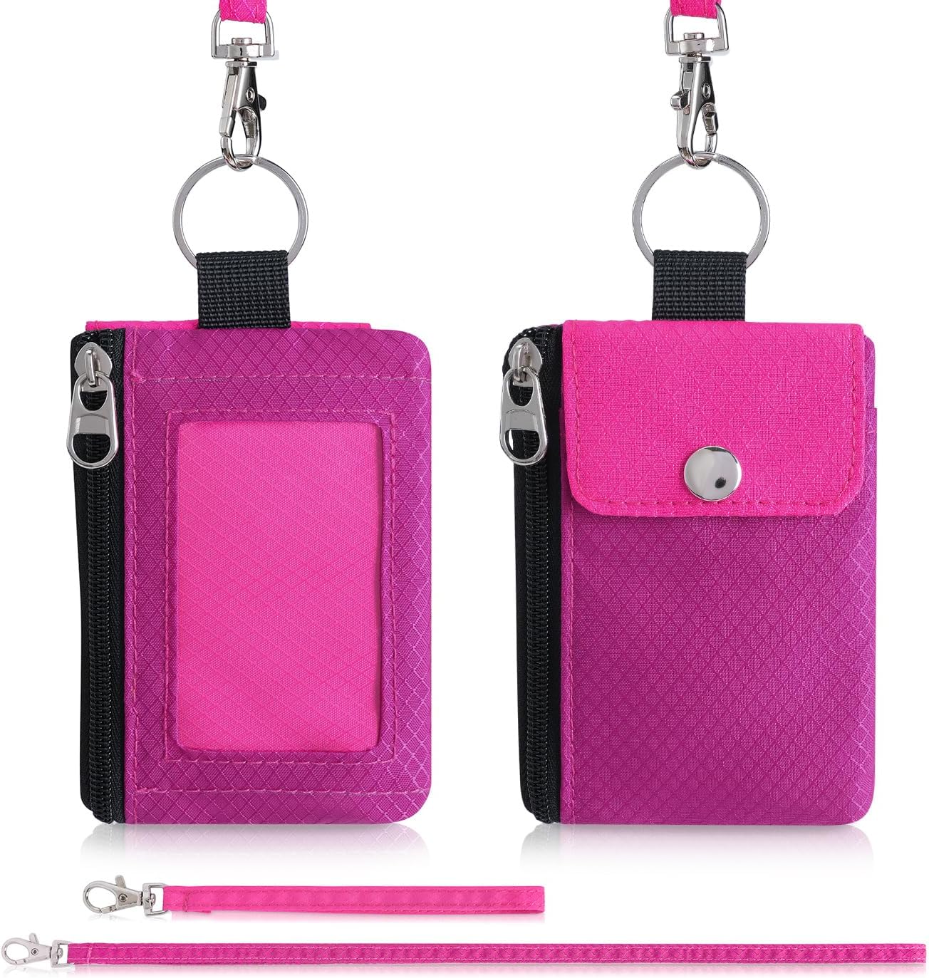 Minimalist Wallet For Mens Womens, Keychain RFID Blocking Zipper Small Wallet with ID Window 2 Lanyards,Water Resistant Travel Cash Card Coin Case Boys Girls - Image 7