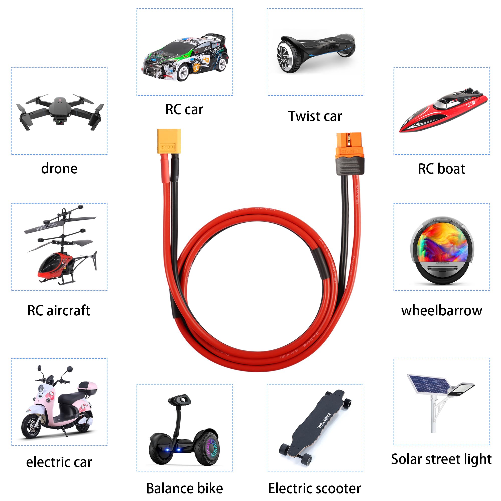 CY Câble d'alimentation XT60 femelle vers femelle 12 AWG connecteur de câble d'extension pour batterie RC portable panneau solaire CY Câble d'alimentation XT60 femelle vers femelle 12 AWG connecteur de câble d'extension pour batterie RC portable panneau solaire
