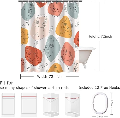 Miniatura 7 de LIVILAN Cortina de ducha de cara abstracta, cortina de ducha abstracta, juego de cortinas de ducha modernas con 12 ganchos, cortina de ducha
