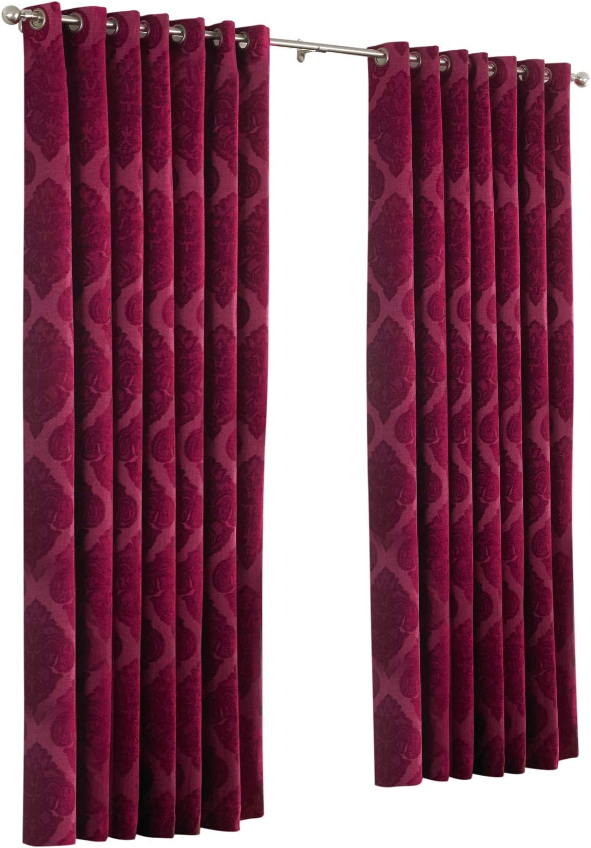 Riva Paoletti Winchester Ringtop Eyelet Curtains (Pair) - Raspberry Red- Traditional Diamond Jacquard - Ready Made - Room Darkening - 100% Polyester - 229cm width x 229cm drop (90" x 90" inches)