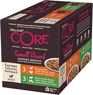 Wellness CORE Small Breed Savoury Medleys, Hundefutter nass für kleine Hunde, Farmer Selection Mix, 6 x 85 g, ohne Zuckerzusatz, getreidefrei, mit hohem Fleischanteil product image