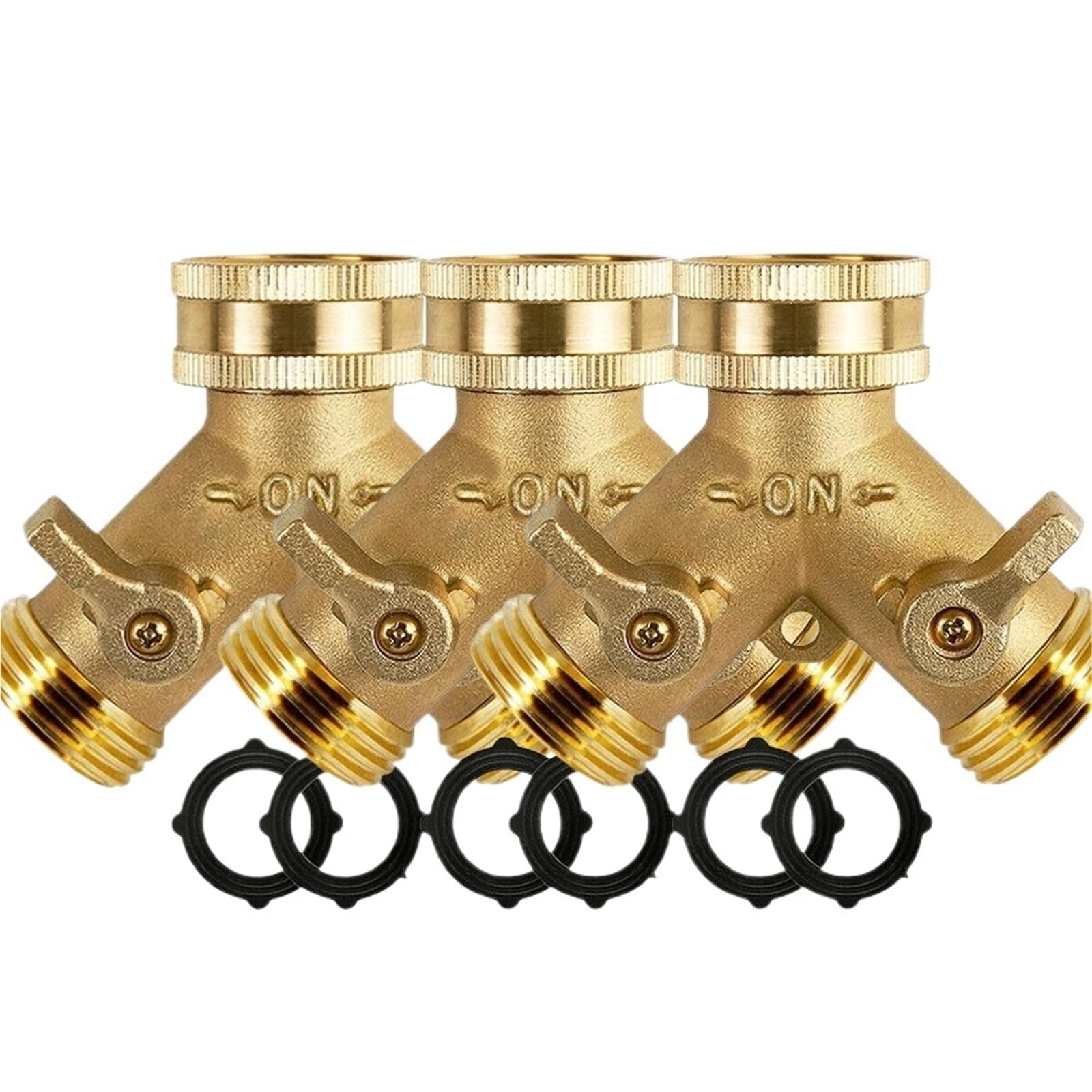 Divisor de manguera agua for jardín, conector, distribuidor riego grifo tipo Y latón 2 vías 3/4 pulgadas for exterior, juego 1/2/3(Brass 3pcs)