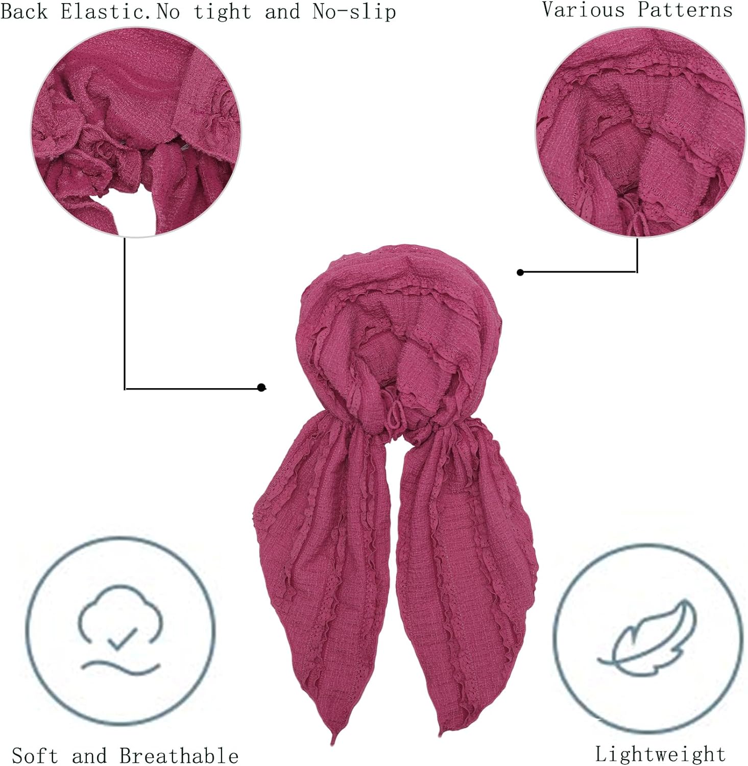 ZLYC Chemo Headwear Pre Tied Head Scarf Headwraps Lightweight Turban Beanie Cap for Women - Image 5