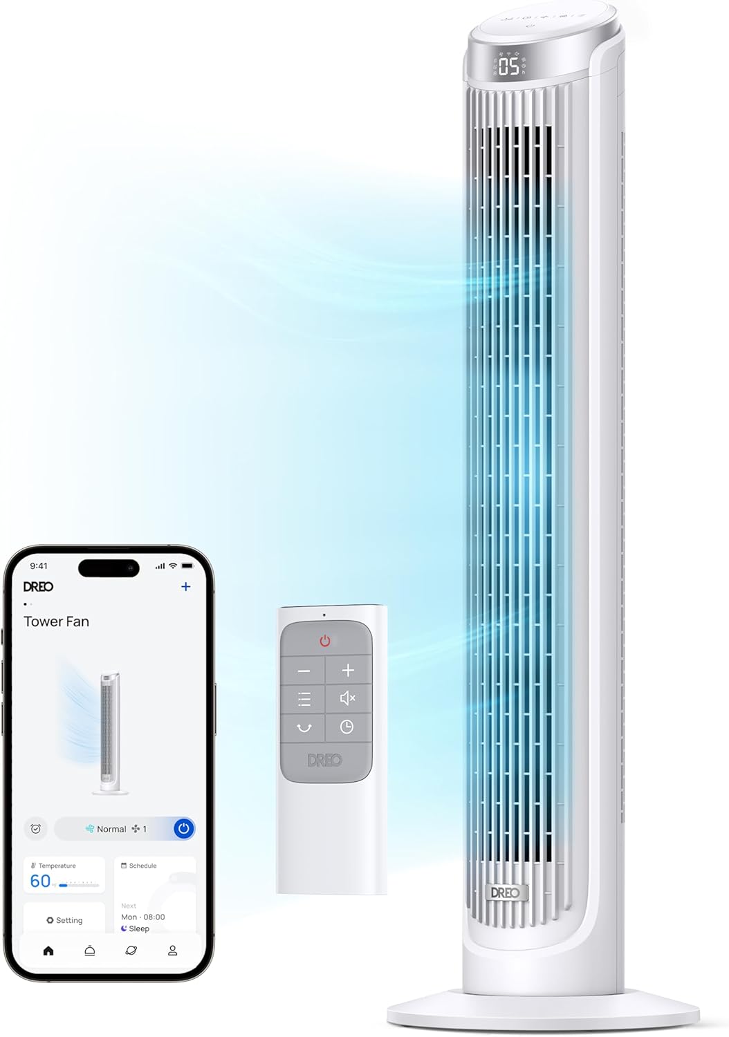 Dreo Smart Tower Fan for Bedroom, Standing Fans for Indoors, 90° Oscillating, 26ft/s Velocity Quiet Floor Fan with Remote, 12H Timer, Voice Control Fans for Indoors, Compatible with Alexa White