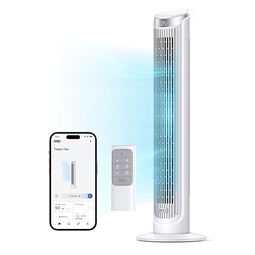 Dreo Smart Tower Fan for Bedroom, Standing Fans for Indoors, 90° Oscillating, 26ft/s Velocity Quiet Floor Fan with Remote, 12H Timer, Voice Control Fans for Indoors, Compatible with Alexa