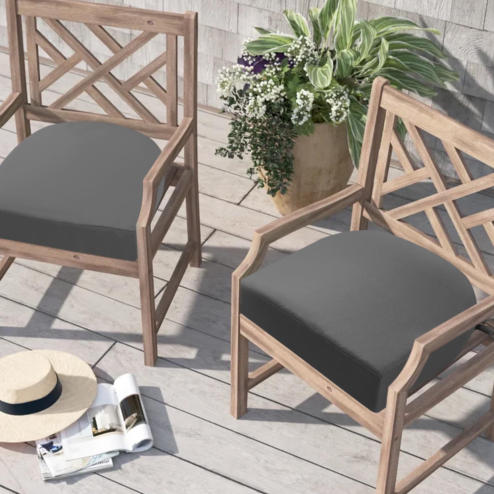 Stuhlkissen für draußen, 2er-Set, Terrassenstuhlkissen für Gartenmöbel, wasserdicht, mit Bändern, Sitzkissen für draußen, Terrassenstuhlpolster, Esszimmerstuhl, 45x45, Anthrazit