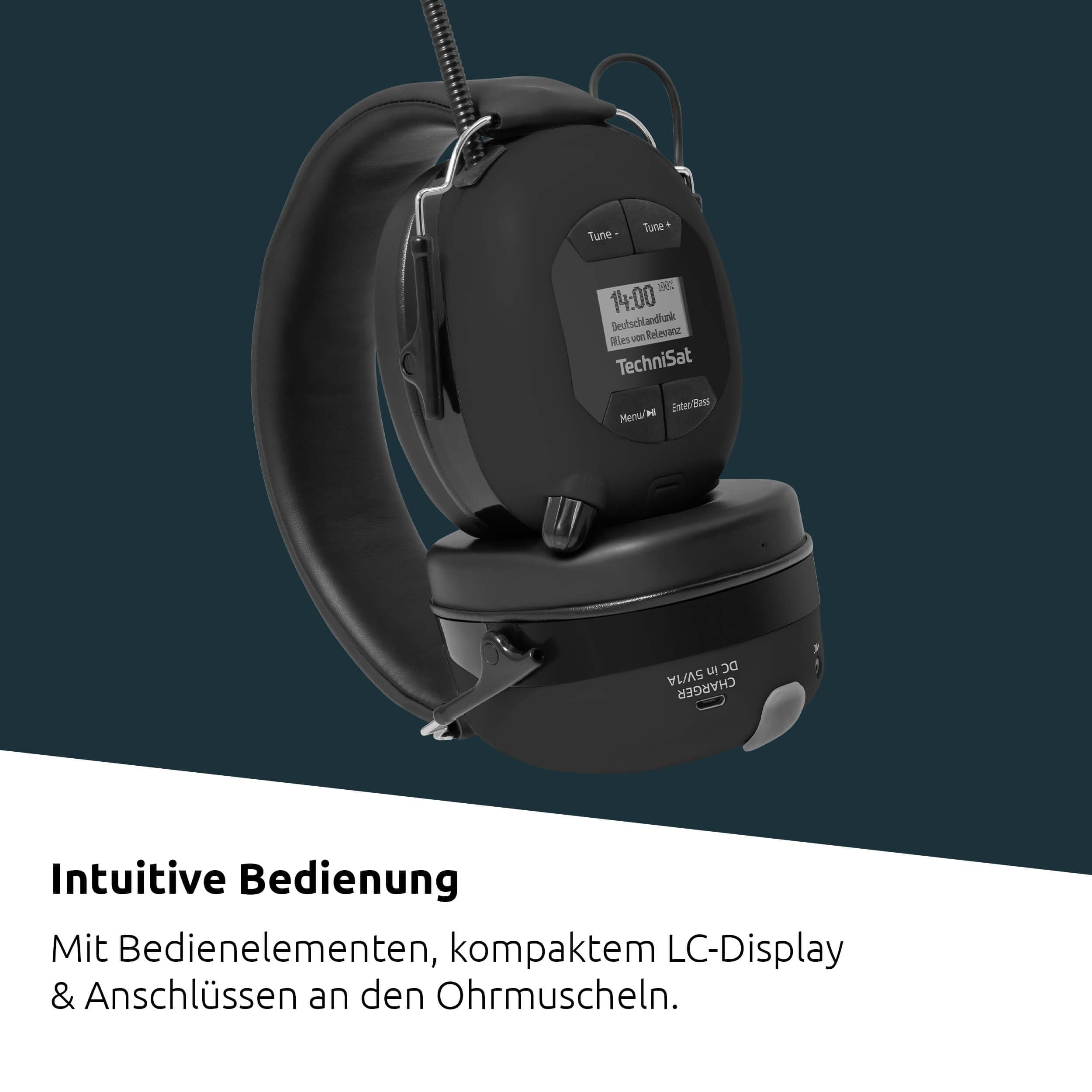 TechniSat STEREOMAN DAB+ OD – kabelloser Stereo DAB+/FM Bluetooth-Kopfhörer (Radioempfang, Kurze Antenne, Integriertes Mikrofon, Kapselgehörschutz, für den Außeneinsatz) schwarz
