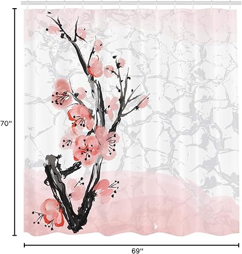 Miniatura 5 de Ambesonne Cortina de ducha floral, flor de cerezo japonés, rama de árbol de Sakura suave, estampado de acuarela pastel, juego de decoración de baño