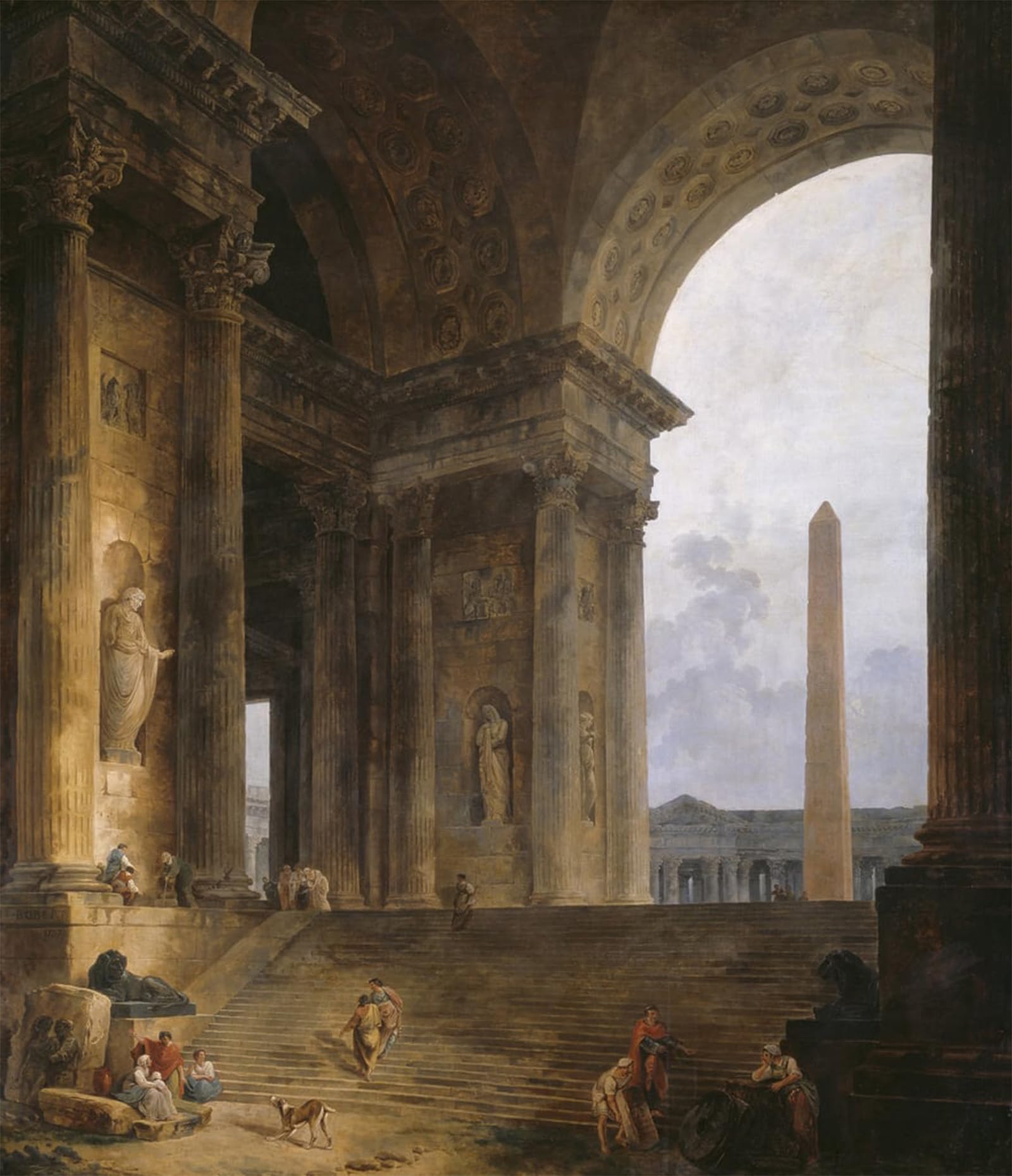 Cuadro de Hubert Robert l'obelisco pintura para decoración de la sala de estar elegante 5