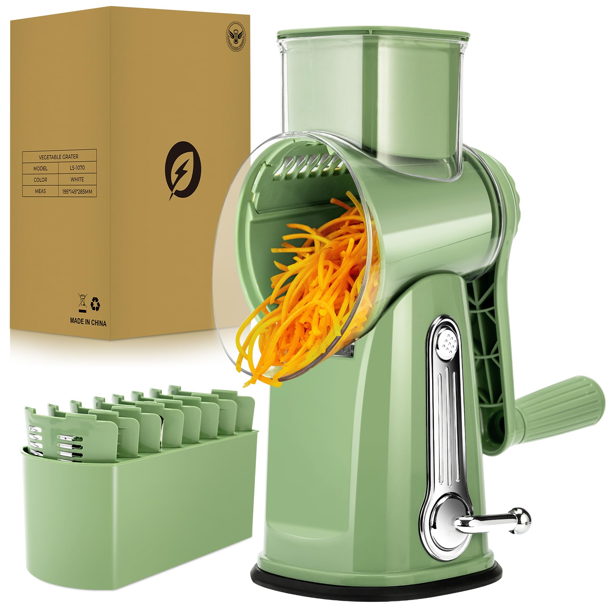 SUSTEAS Rotary Cheese Grater, Large Vegetable Food Shredder, 5 Blades