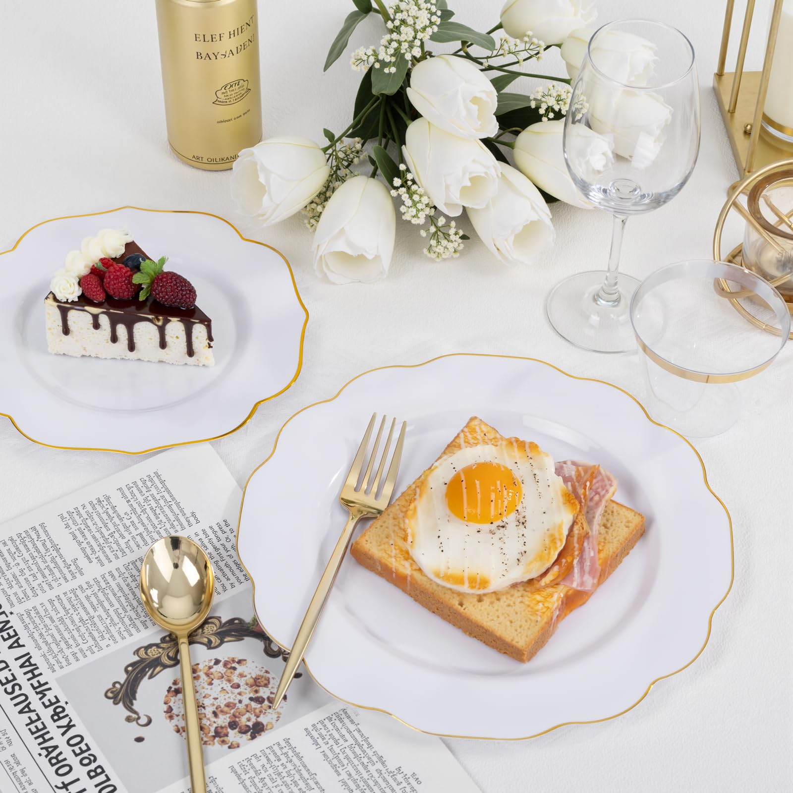 bUCLA White & Gold Disposable Plates - 180 Piece Set -4
