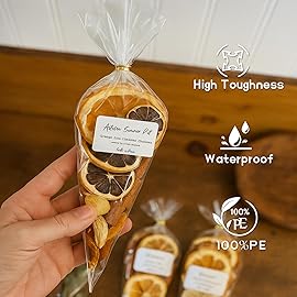 WIKDAY Cone Shaped Treat Bags 100 PCS 6.3x11.8 Inches Clear Plastic Popcorn Bags with Ties Party Favor Candy for Gift Giving, Packaging Snack, Products