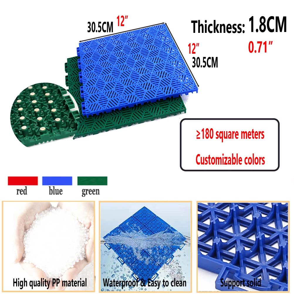 Piastrelle modulari ad Incastro da 30 cm per Campo da Basket, pavimentazione Sportiva in plastica Resistente agli Agenti atmosferici per Interni ed Esterni, Robusta e Durevole, Colore Rosso