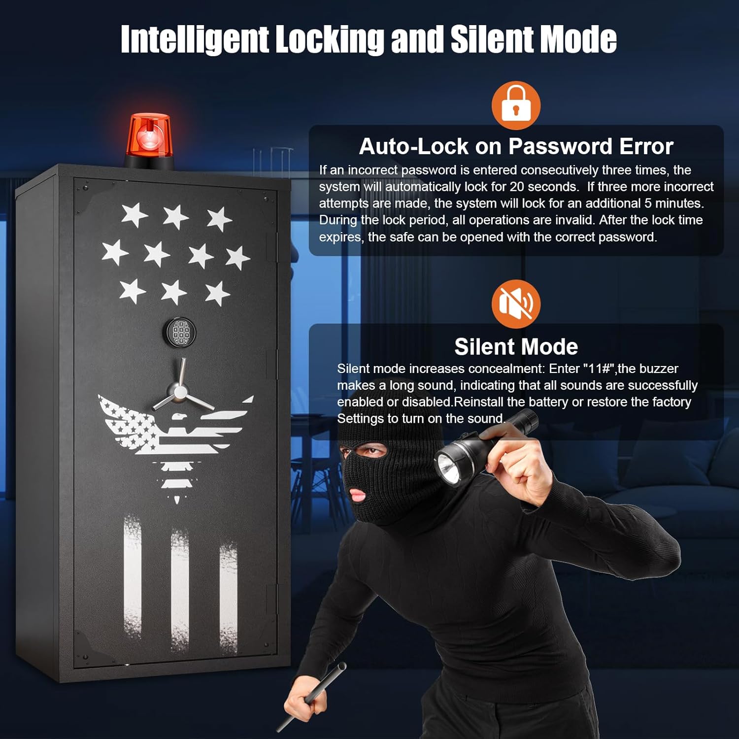2026 Large Rifle Safe, 30-40 Gun Safe for Rifle and Shotgun/Rifle Pistol Rack/Storage Pocket/Removable Shelf/Silent Mode/External Battery/LED,180° Open Door Panel Organizer Gun Cabinet (Black&White)