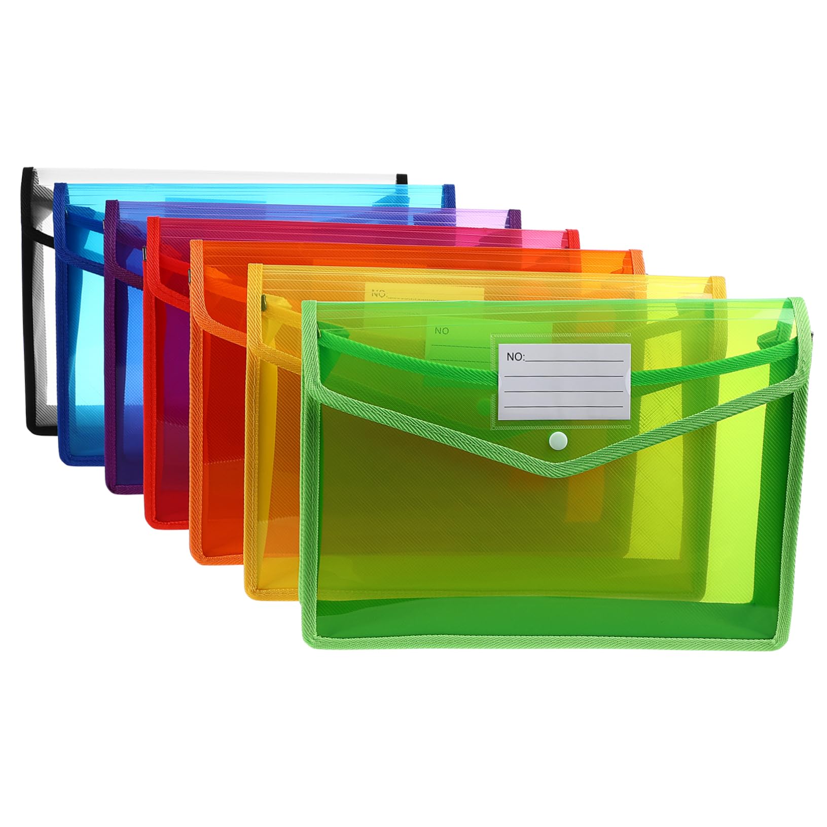 7 Pezzi Cartelline Trasparenti in Plastica PP con Chiusura Bottone Organizer Documenti Spesse e Resistenti per Ufficio Scuola e Casa Buste Documenti Colorate