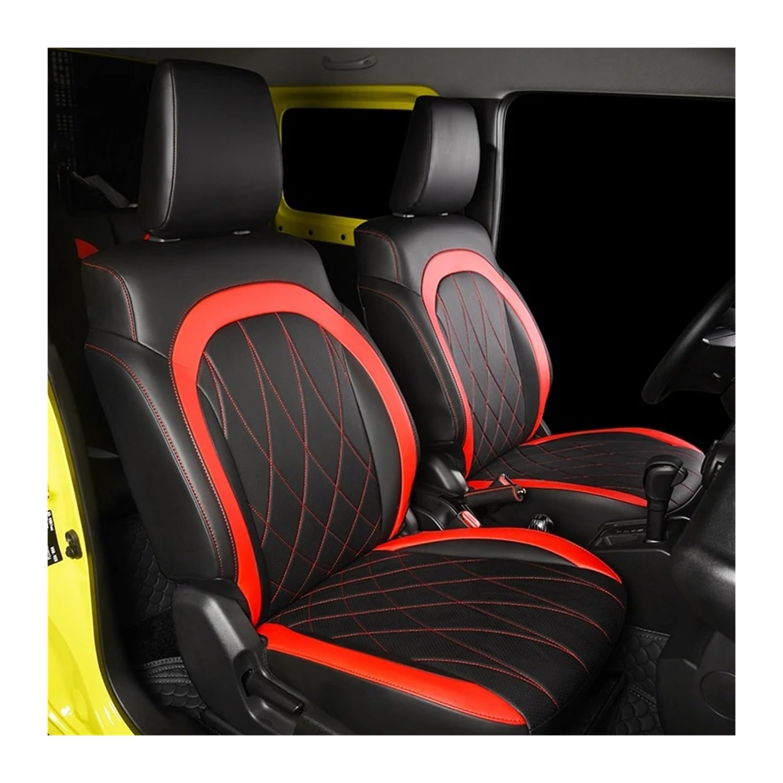 Generico Set Coprisedili Macchina per Suzuki per JIMNY Jb64 Jb74 2023-2019 Seggiolino Auto Personalizzato Coperture Cuscino Set Pelle Traspirante Airbag Compatibile