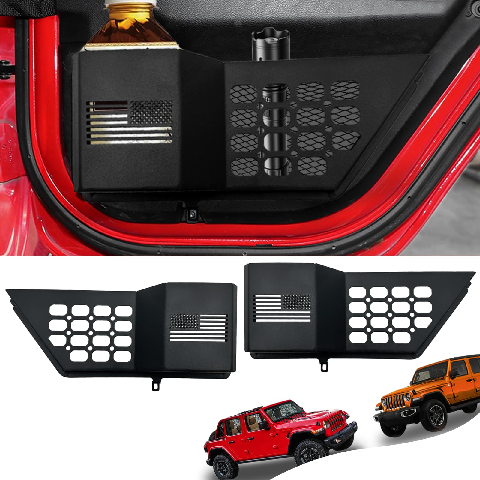 Metal Rear Door Pocket Storage Box for Jeep Wrangler | Door Pocket for Wrangler JL/JLU 4XE (2018-2025) & Gladiator JT (2020-2025) | Storage Expansion