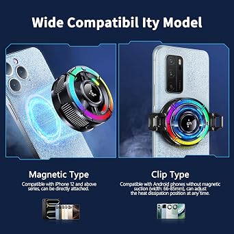 Mag-Safe Phone Cooler for Gaming, Cell iPhone Cooling Fan Hot Weather, Portable RGB Mobile Enfriador para Celular Case, Ventilador para Telefono ipad Keep Phone Cool, for iPhone/Android Series Phone