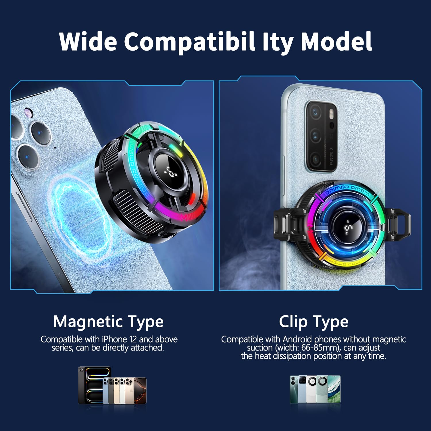 Refroidisseur Telephone Magnétique, Ventilateur Telephone Portable avec éclairage RGB, à Faible Bruit avec Contrôle Température Intelligent Phone Cooler, Anneau & Clip Gilt für iPhone 16 17Pro Max