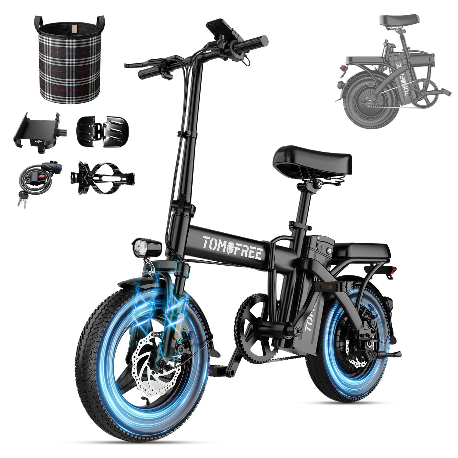 Tomofree Folding Electric Bike for Adults and Teens, 14"/16" Tires Electric Bicycle, 400W…