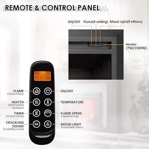 Miniatura 6 de LegendFlame Hailey - Chimenea eléctrica con mantel envolvente de 57 pulgadas e inserto Carl de 30 pulgadas, roble espresso con acabado de ladrillo