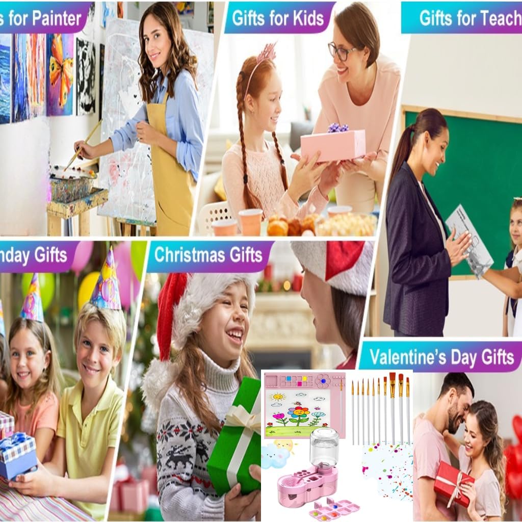 Paint Station - paint brush cleaner with 10 Paint Brushes and 20×16 Inch Silicone Painting Mat, Reusable Art Supplies for Kids, Adults & Beginners - Perfect for Watercolor, Acrylic, Oil Painting(Pink) - Image 8