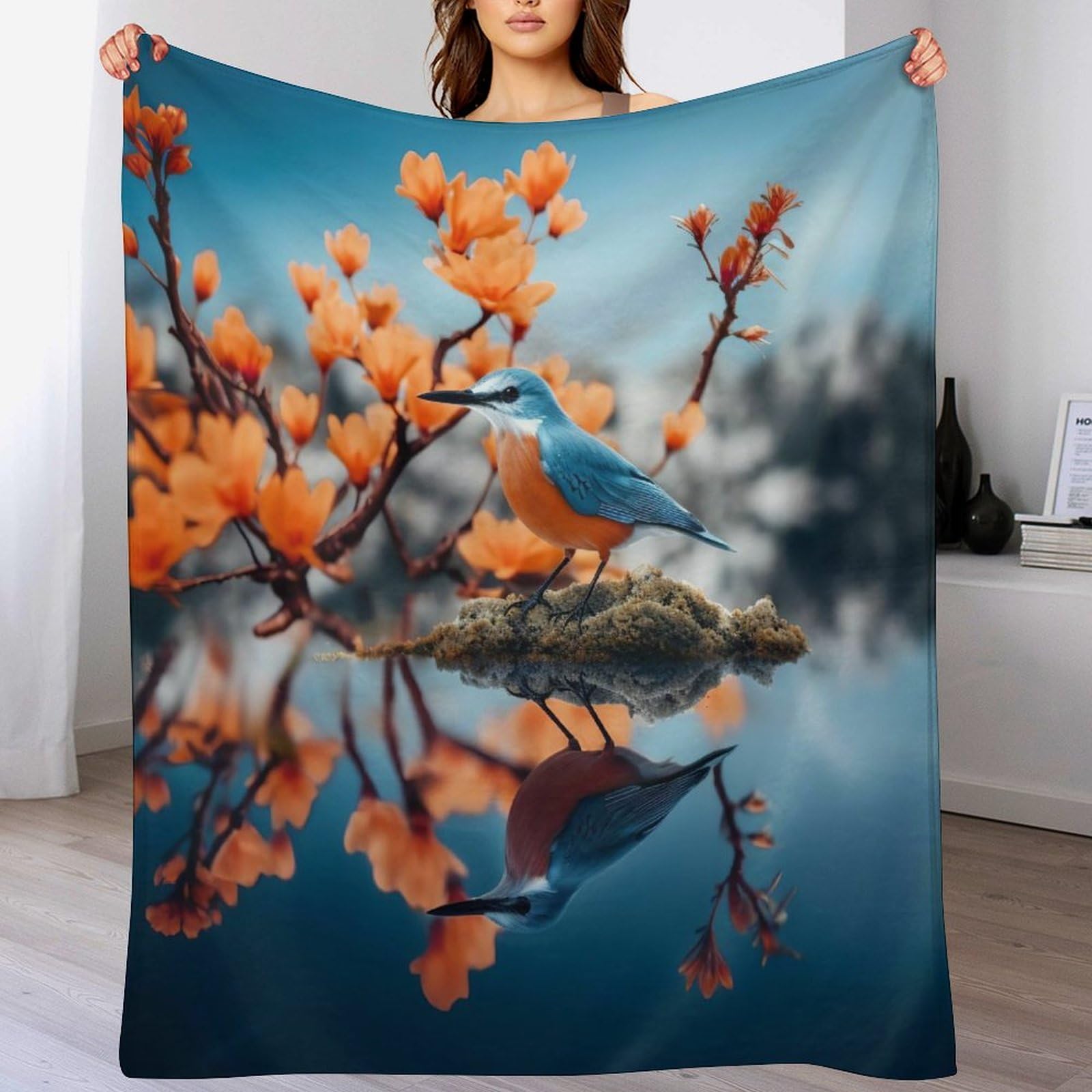Plaid oiseau couverture polaire chaude et ultra légère pour sofa