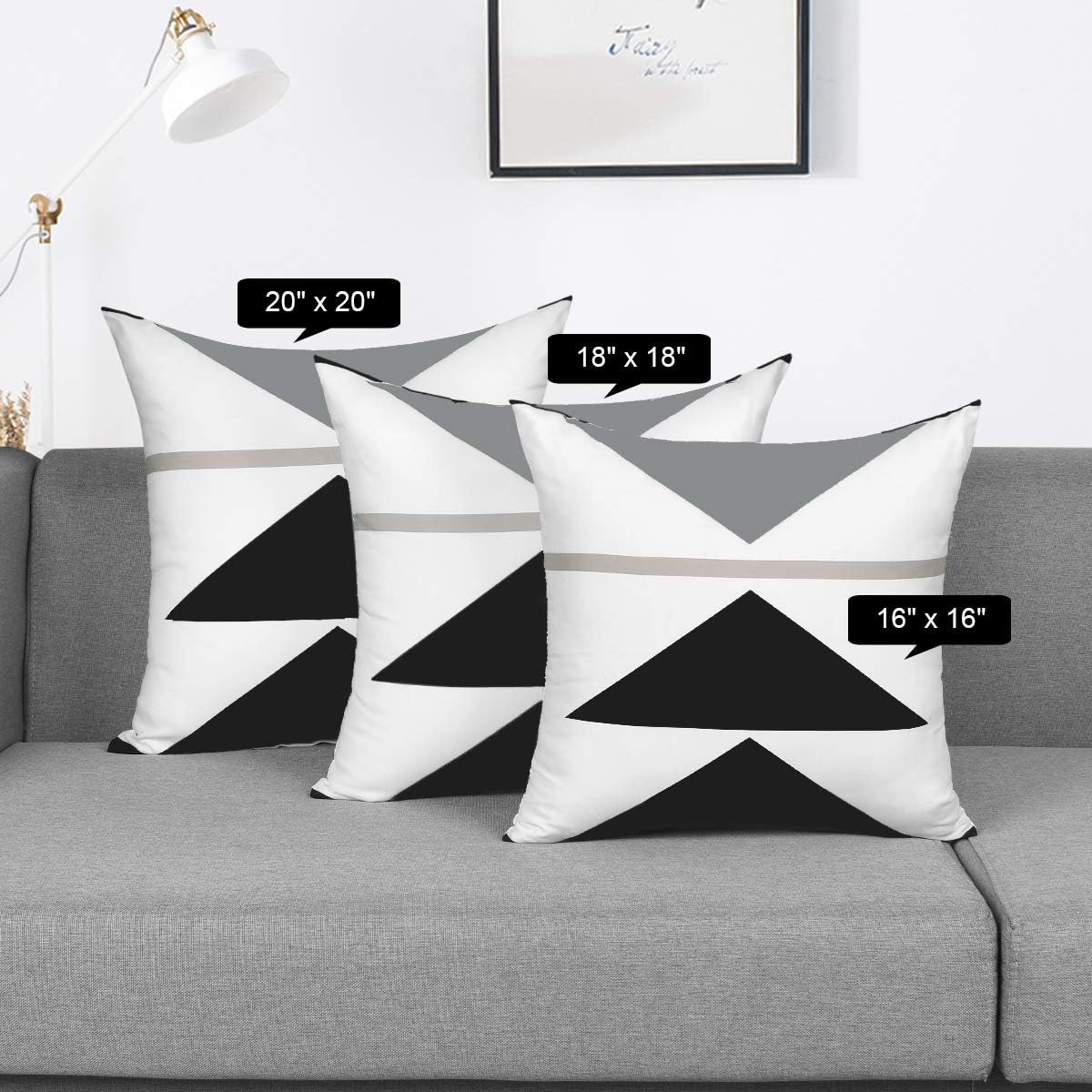 VERTKREA Throw Pillow Covers Modern Geometric Pillowcase Set of 4 Throw Cushion Cover for Bed Couch Sofa Office Decor (Black and White, 16" × 16")