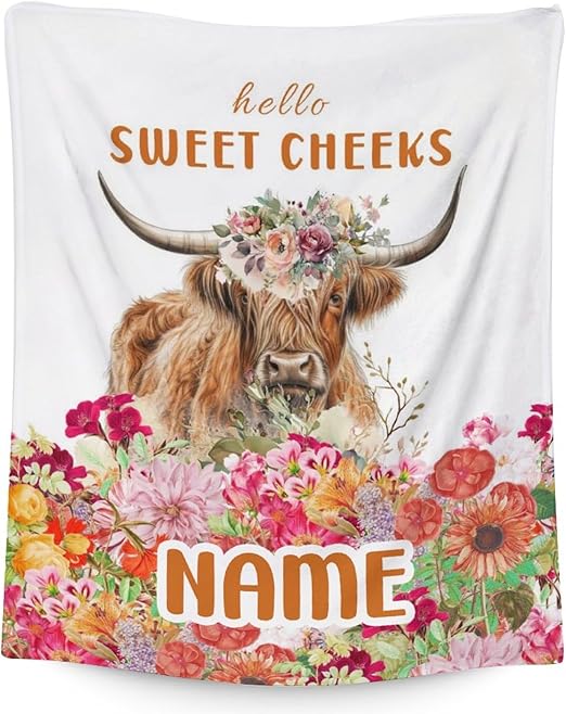 Mercuryelf Custom Highland Cow Throw Blanket - Soft, Fuzzy & Warm - 40x50 Inches Flannel Blankets for Travel, Office - White Novelty Throws Gift for Girls, Boys
