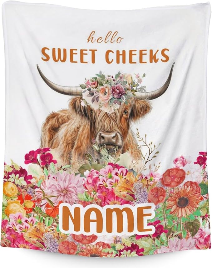 Mercuryelf Custom Highland Cow Throw Blanket - Soft, Fuzzy & Warm - 40x50 Inches Flannel Blankets for Travel, Office - White Novelty Throws Gift for Girls, Boys