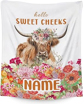 Mercuryelf Custom Highland Cow Throw Blanket - Soft, Fuzzy & Warm - 40x50 Inches Flannel Blankets for Travel, Office - White Novelty Throws Gift for Girls, Boys