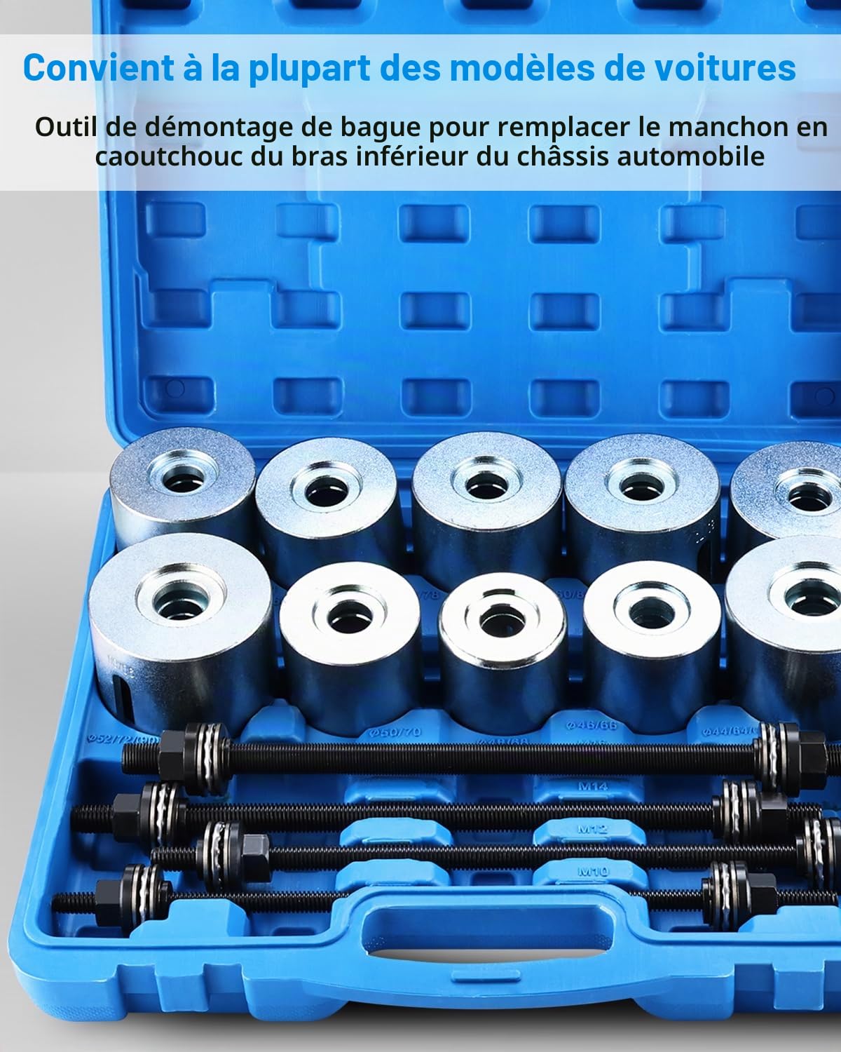 BOOMSTART Kit d'outils de roulement Silencieux de 27 pièces pour extraire Les Douilles en Caoutchouc, Les Douilles et Les roulements d'essieu, pour Le Montage et Le démontage