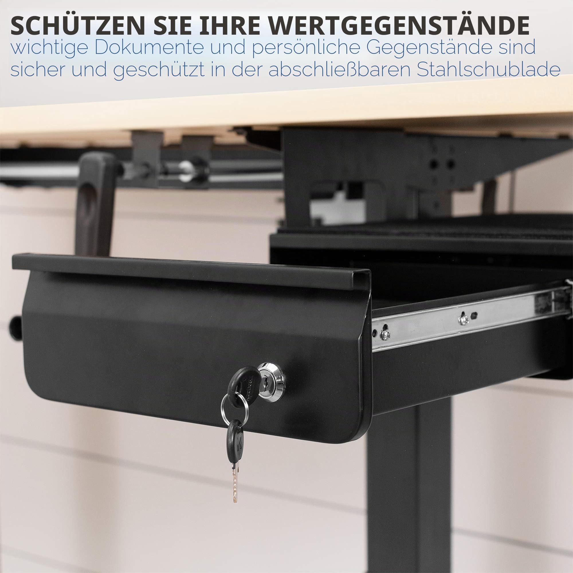 VIVO DESK-AC03L-B ausziehbare Schublade für den Schreibtisch, abschließbarer Schiebe-Organizer für Sitz-/Steh-Arbeitsplatz, 33 cm, Schwarz