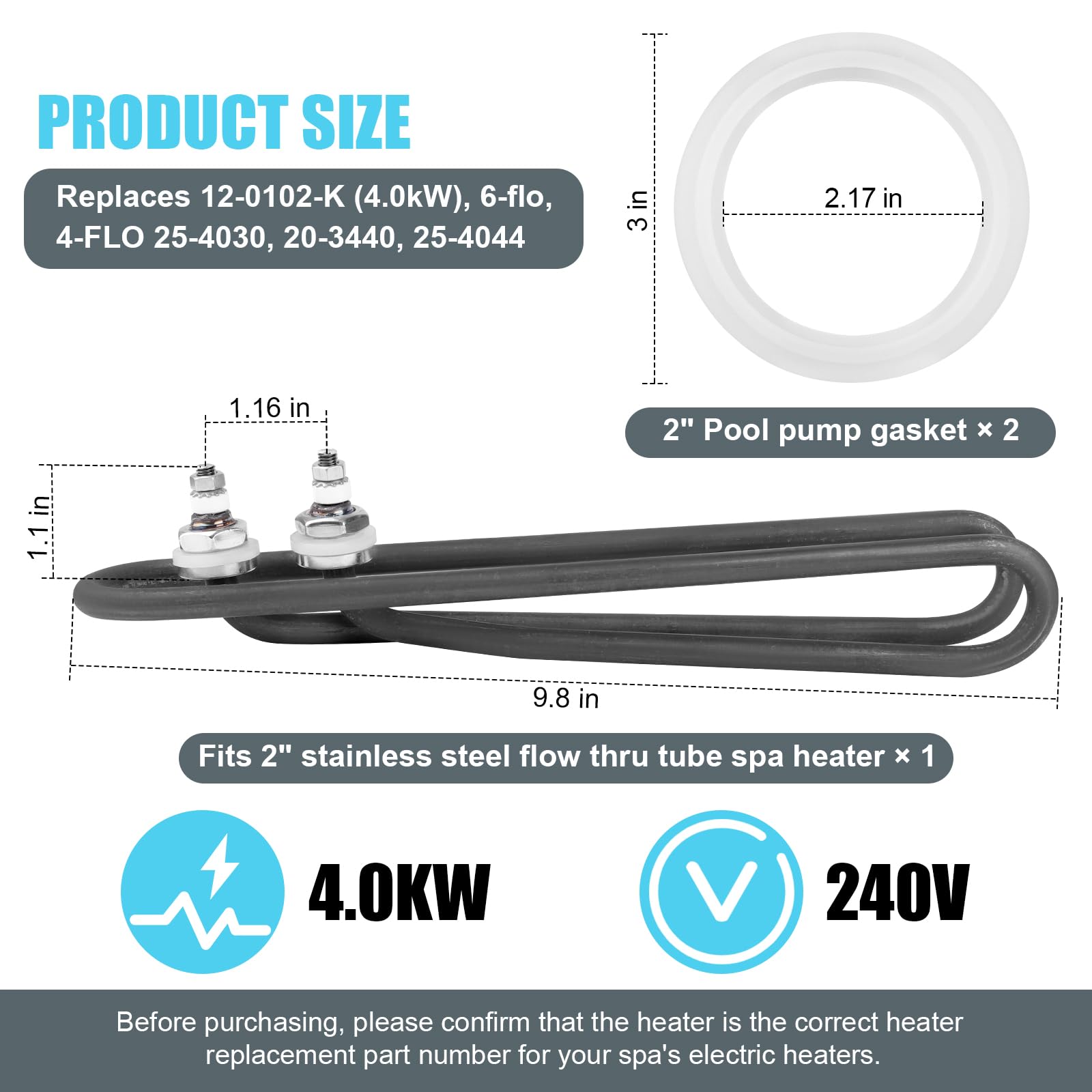 Elemento calentador de bañera de hidromasaje de acero inoxidable 316 de 4 kw 240 V para calentador de balboa