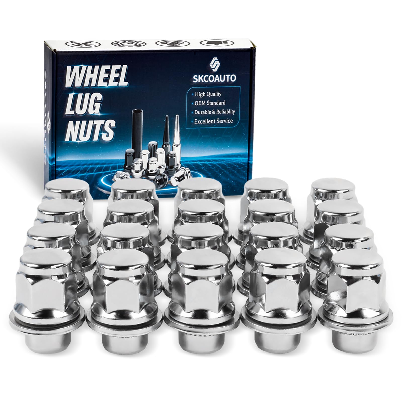 20 Pcs Chrome Closed End Mag Style m12x1.5 Lug Nuts with Washer Lug Nuts Compatible with Corolla Camry Tacoma Lexus Washer 13/16" (21mm) Hex