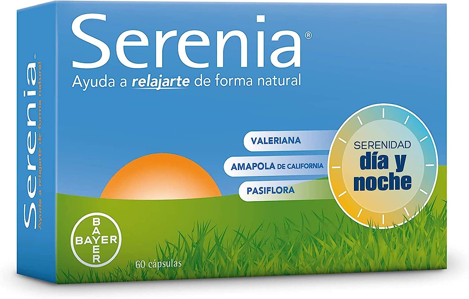 Serenia Complemento Alimenticio con Valeriana, Pasiflora y Amapola de California - Pastillas Naturales para Dormir - Una Ayuda para Relajarte de Forma Natural, Día y Noche - 60 Cápsulas