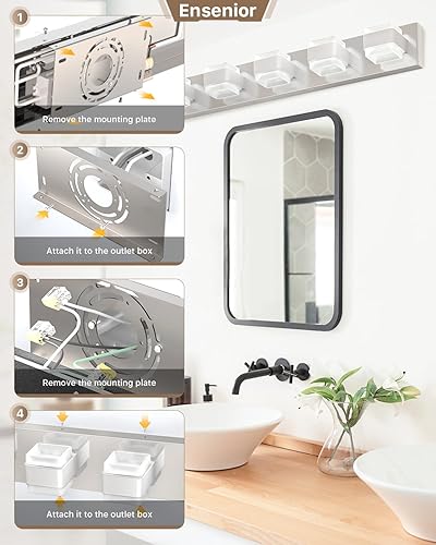 Miniatura 7 de Ensenior Lámparas de baño, luces LED regulables sobre el espejo, CRI 90, luz diurna de 5000 K, acero inoxidable acrílico, 6 luces para tocador