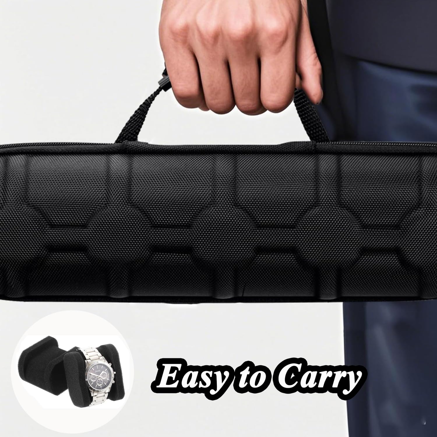 Étui De Voyage Rigide Pour Montres 4 Emplacements, Boîte De Rangement Eva Avec Coussin Anti-Mouvement, Organisateur Portable Pour Hommes Et Femmes, Compatible Avec Montres Intelligentes (Noir)