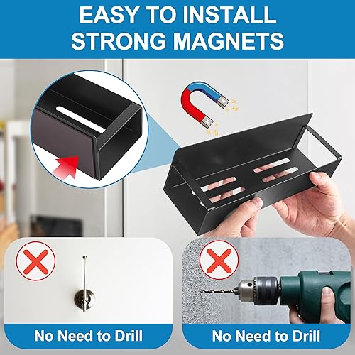 Miniatura 3 de Estante magnético para especias para refrigerador, paquete de 2 estantes magnéticos para especias móviles para refrigerador, estantes magnéticos de