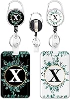 Vista 8 de Paquete de 2 portatarjetas con carrete retráctil, monograma con nombre y letra I, protector vertical resistente para tarjetas de identificación