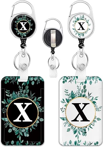 Miniatura 8 de Paquete de 2 portatarjetas con carrete retráctil, monograma, letra H, protector vertical resistente para tarjetas de identificación para L & D MD,