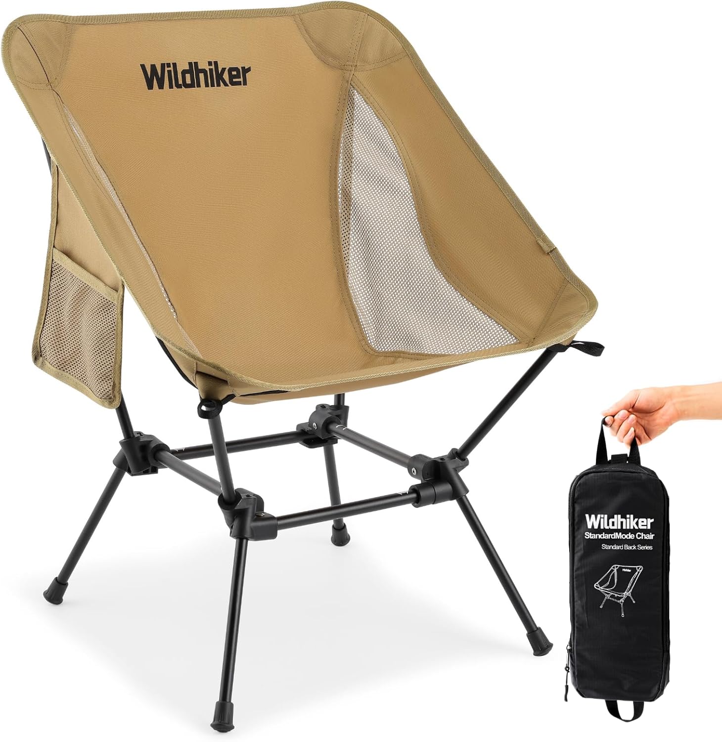 Wildhiker Lightweight Camping Chair – Folding Portable Chair for Adults, 2.16 lbs with Square Base and Carry Bag for Travel, Fishing, Motorcycle, Festival– Black