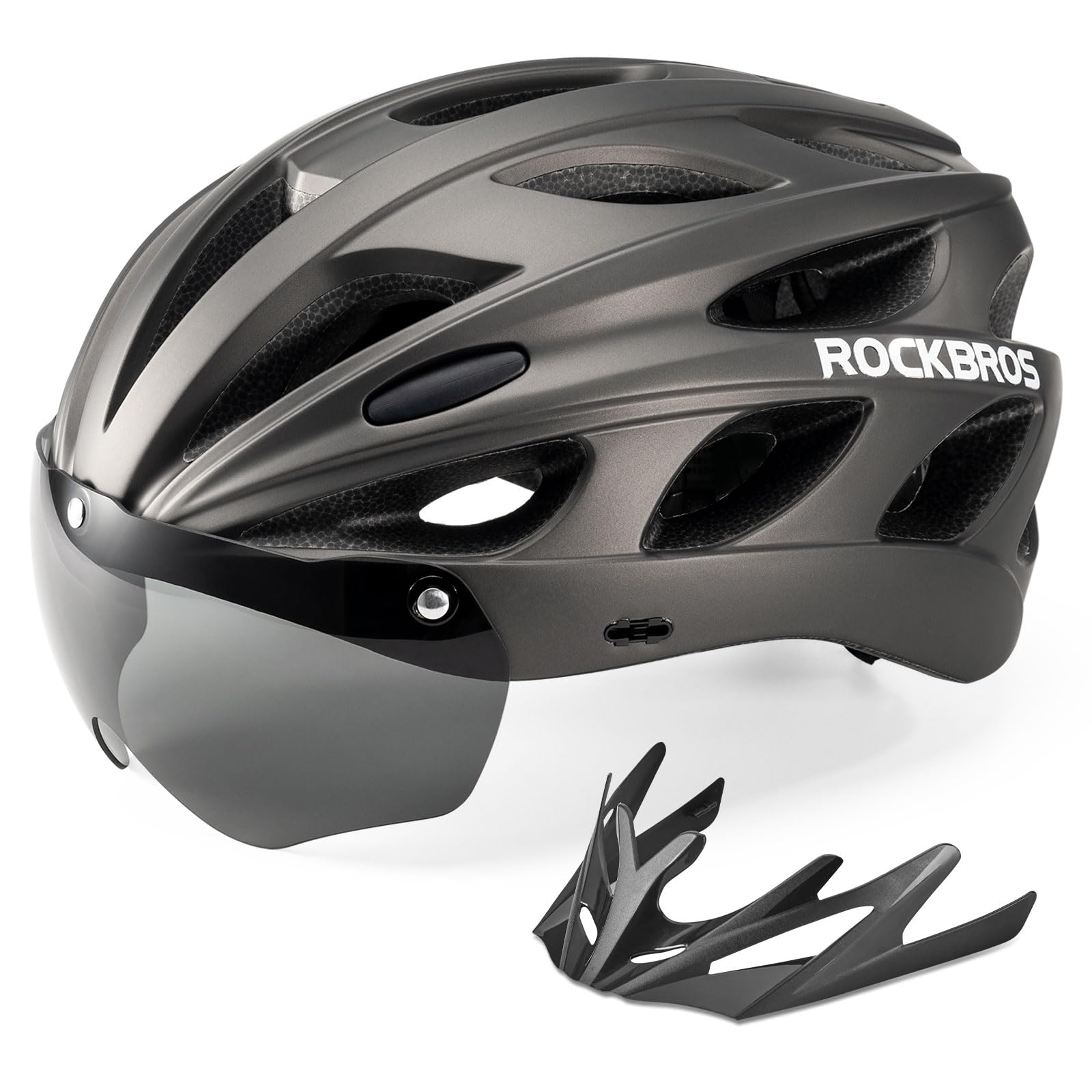 ROCKBROS Casco Bici da Ciclismo Certificato CE, Casco con Visiera Staccabile Lenti Magnetici per MTB Bicicletta, Adulto Uomo Donna, Leggero e Protezione, Circonferenza Regolabile