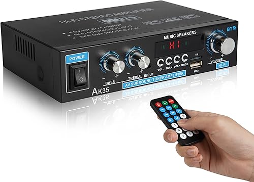AK35 Amplificador de audio estéreo para el hogar Bluetooth 5.0 receptor 100Wx2 Amplificador de altavoz de doble canal con radio FM, USB, entrada de