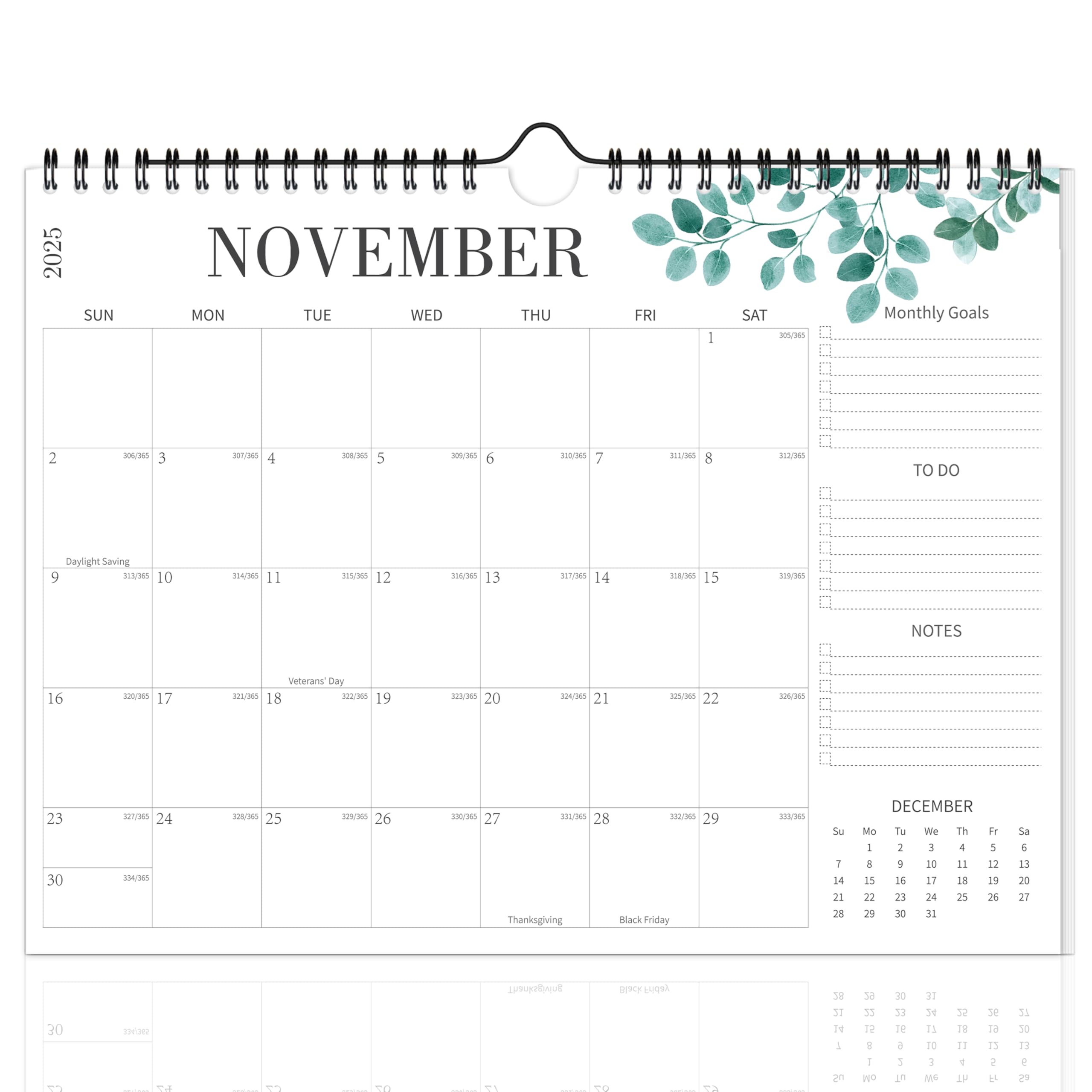 Wall Calendar 2025-2026, 16 Monthly Wall Calendar from September 2025 to December 2026, 14.5" x 11.5" Horizontal Modern Greenery Calendar Planner for